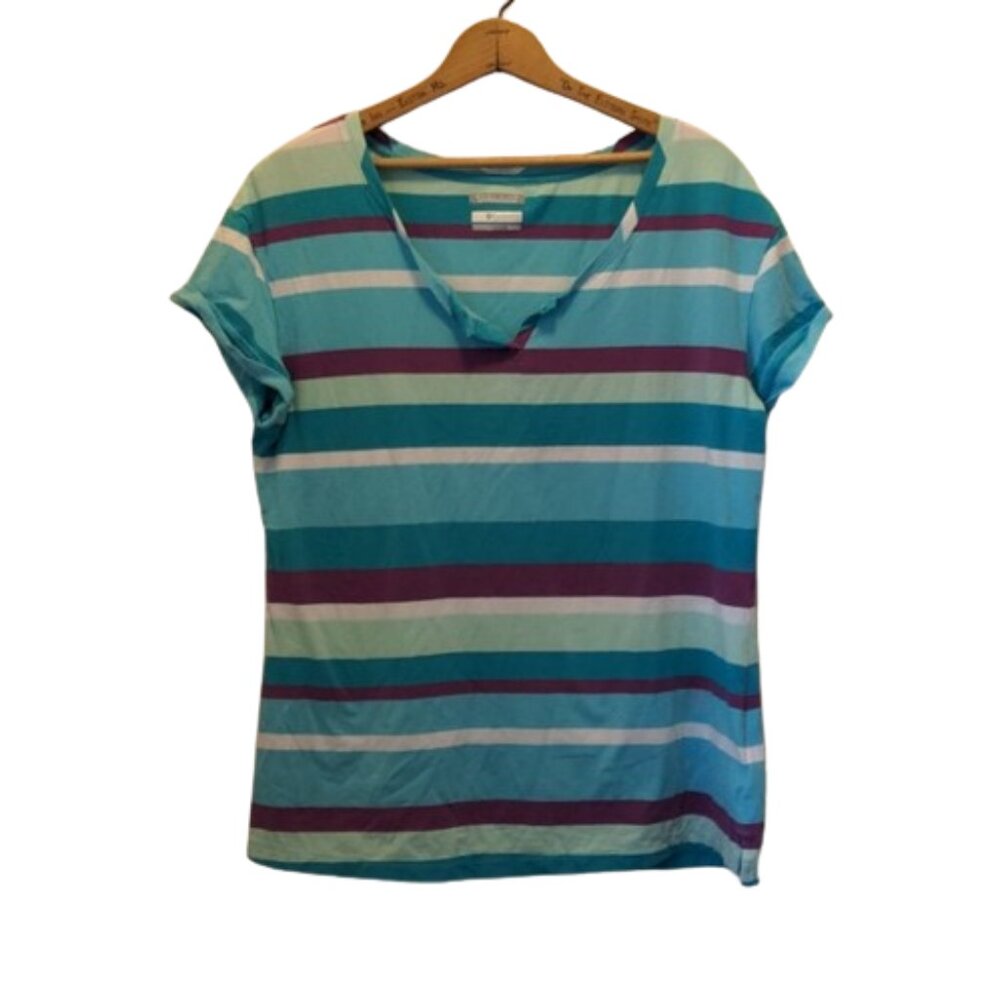 Columbia PFG Omni Wick Women's Size XL Striped Short Sleeve Popover Top - Picture 1 of 13